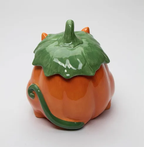 Miniatura 5 de Cosmos Gifts Caja de caramelos con diseño de gato y calabaza de cerámica fina, 14.9 cm H
