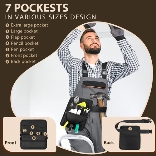 Miniatura 3 de Likesing Delantal de servidor, delantal de servicio con bolsillos para camarera, bolsa de herramientas de cintura para camarero con cinturón