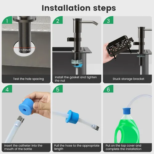 Miniatura 6 de Dispensador de jabón para fregadero de cocina, bomba dispensadora de jabón de aleación de aluminio con soporte, kit de tubo de extensión de 40