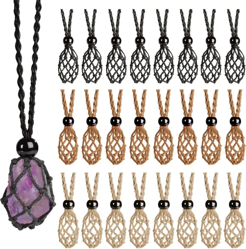 Miniatura 10 de 24Pcs Collar de Cristal Ajustable Collar de Piedra de Cristal Collar con Colgante Cordón de Collar Trenzado a Mano Cuerdas para Hacer Joyería