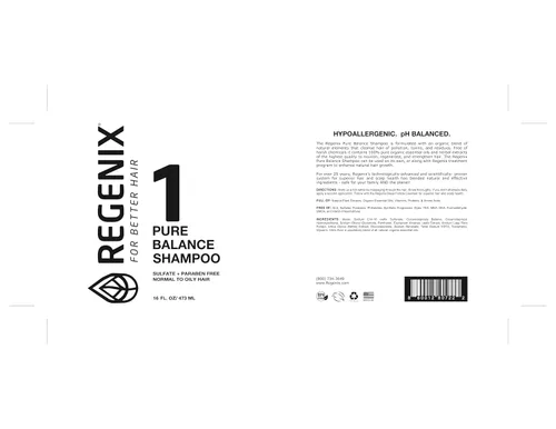 Miniatura 3 de Regenix Champú Pure Balance para cabello graso a normal, vigoriza el cuero cabelludo, limpia el cabello de contaminación, toxinas y residuos, libre