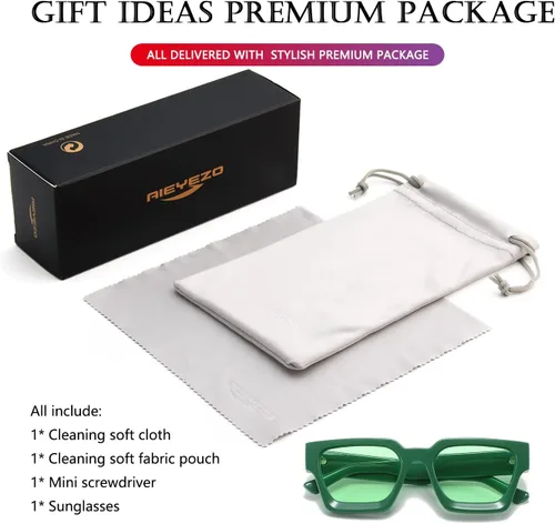 Miniatura 36 de AIEYEZO Gafas de sol cuadradas para mujeres y hombres, gafas de sol cuadradas con montura gruesa, estilo de diseñador simple