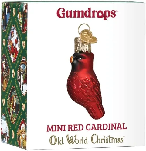 Miniatura 6 de Old World Christmas Mini adorno de cristal cardenal rojo soplado para árbol de Navidad, decoración navideña artesanal, colección de observadores