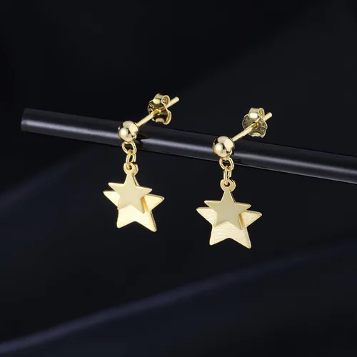 Miniatura 5 de Reffeer Aretes de tuerca de plata de ley 925 maciza con doble estrella para mujer, aretes de estrella pequeña
