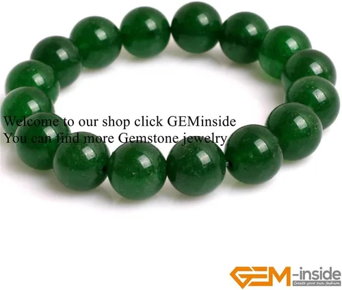 Miniatura 5 de GEM-Inside - Pulsera de jade verde con cuentas de 0.472 in, hilo elástico, joyería de moda, cuentas sueltas para mujer, 7.5 pulgadas
