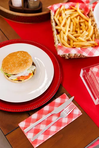 Miniatura 5 de Servilletas de papel American Homestead - Servilletas desechables de tipo lino rojas a cuadros para cena - Servilletas de mesa de calidad de Rojo
