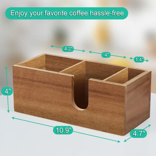 Miniatura 7 de Organizador de tazas de café de madera de acacia ALELION para mostrador - Accesorios y organizador de barra de café de madera - Organizador