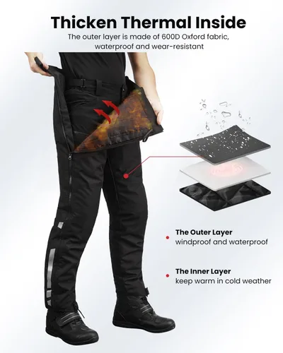 Miniatura 5 de ILM - Pantalones desmontables de motocicleta para invierno para hombre, blindados CE 2 con cremallera completa en las piernas, para clima frío