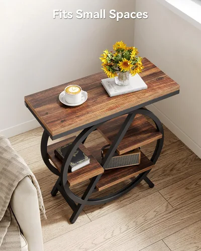 Miniatura 6 de Mesa auxiliar, mesa lateral estrecha con espacio de almacenamiento grande de 4 niveles, mesita de noche moderna para sala de estar, oficina en casa