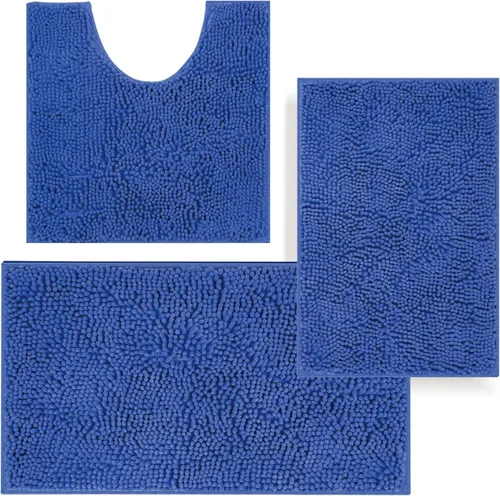 Miniatura 10 de Juego de alfombras de baño de 3 piezas, tapetes de baño para baño antideslizantes, alfombras de baño de felpilla gruesa, suaves y absorbentes, juego