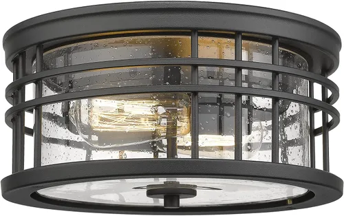 zeyu ZW01-F BK - Lámpara de techo de montaje empotrado, 2 luces, para cocina, pasillo, 12 pulgadas, acabado negro con vidrio semillado, ZW01-F BK