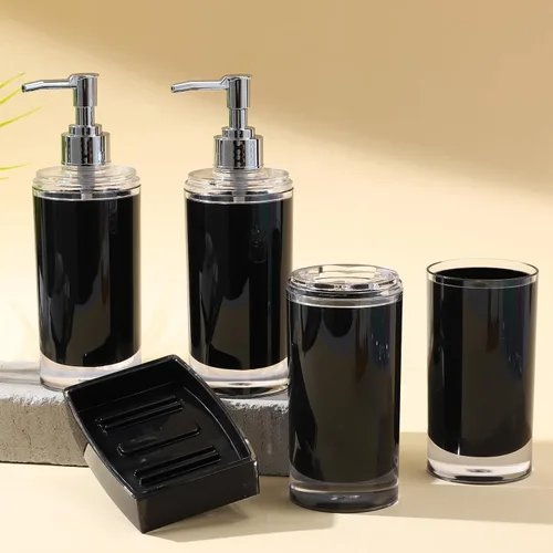 Miniatura 12 de Accesorios de baño verdes 5 piezas con bote de basura (negro, 5 imágenes)