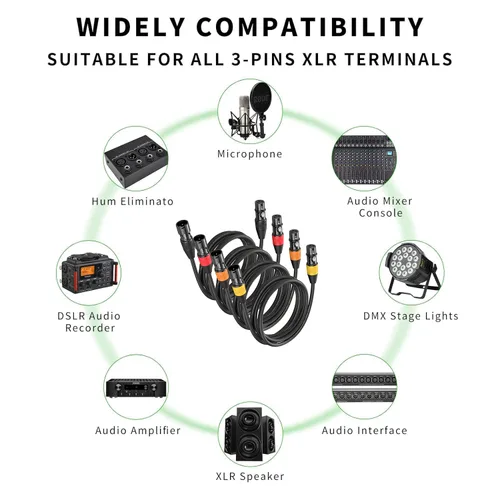 Miniatura 2 de Cables XLR de 3 pies, 4 unidades, cables de micrófono macho a hembra, 3 pines, conectores codificados por color chapado en oro para micrófonos