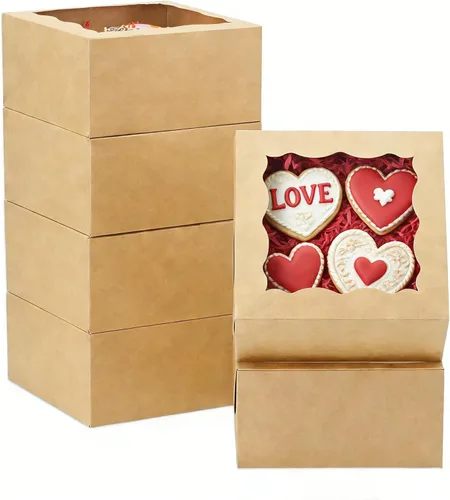 Miniatura 9 de XINHPKGG Paquete de 20 Cajas para Galletas de 6x6x3 Pulgadas Cajas de Panadería con Ventana Caja de Dulces Caja de Postres para Macarrones Mini