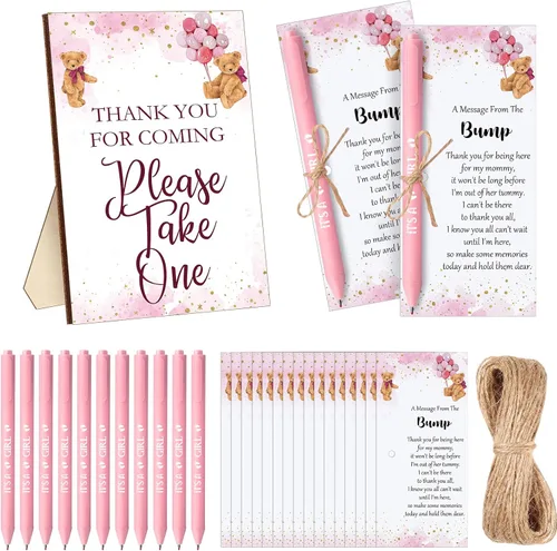 Miniatura 15 de Sintuff Juego de 50 Recuerdos de Baby Shower para Invitados 1 Letrero de Agradecimiento por Venir 50 Bolígrafos 50 Tarjetas de Agradecimiento
