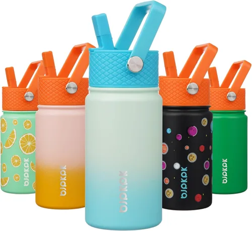 Miniatura 72 de BJPKPK Botella de agua aislada con tapa con pajilla, bonitas botellas de agua de 15 onzas, termo de metal de acero inoxidable, vasos reutilizables