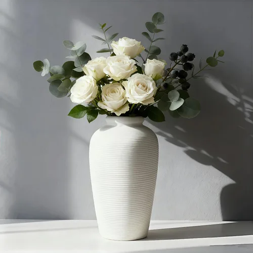 Jarrón grande de cerámica, jarrón minimalista de 11 pulgadas para decoración del hogar, jarrón de flores hecho a mano para centro de mesa, boda,