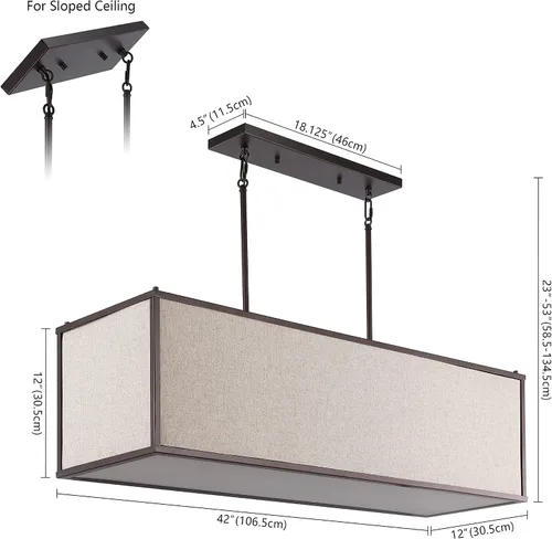 Miniatura 5 de JONATHAN Y JYL1312A - Colgante lineal de bronce aceitado de 42 pulgadas, hierro y lino, luz rectangular industrial minimalista para cocina, comedor