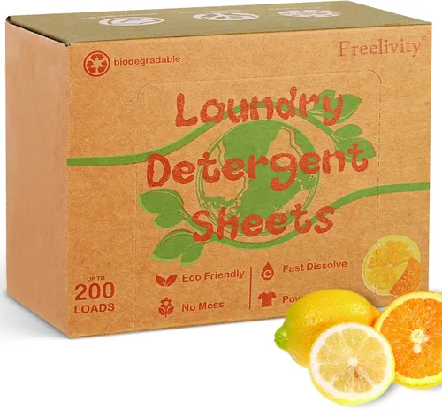 Miniatura 7 de Hojas de detergente para ropa Freelivity, 300 hojas Limón Naranja - Suministros de detergente para ropa sin líquido, hipoalergénico, ecológico, sin
