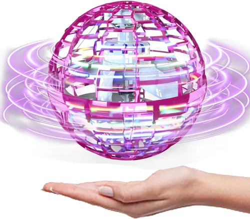 ATHLERIA Juguetes de bola de orbe volador rosa, drones operados a mano para niños, artilugios geniales iluminados con globo cósmico giratorio que
