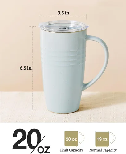 Miniatura 4 de famiware Jupiter - Taza de café grande de 20 onzas con tapa, taza de cerámica con asa para café con leche, té, cacao, leche, hogar y oficina, apta