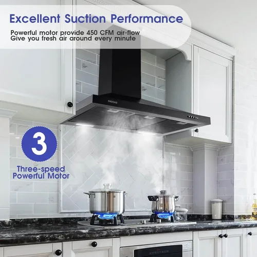 Miniatura 4 de SNDOAS Campana Extractora Negra de 36 Pulgadas, Campana Extractora de Acero Inoxidable de Montaje en Pared Negra, Campana Extractora de Cocina