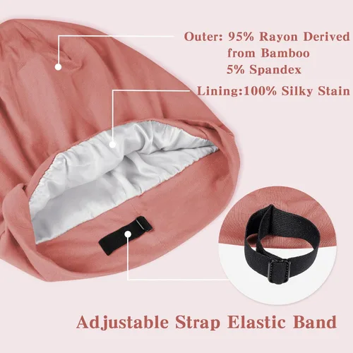 Miniatura 4 de Fittia Cofia de satén para dormir, sedosa sin encrespamiento para el cuidado de rizos, correa ajustable para no deslizarse, gorra para trenzas