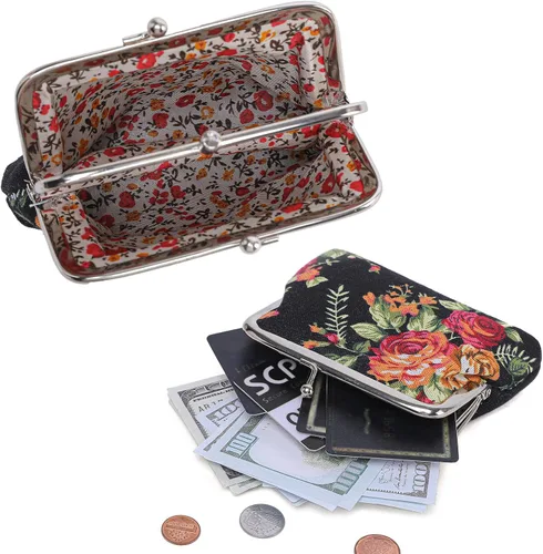 Miniatura 5 de Monedero con adorable diseño floral y hebilla, bolso vintage de cierre suave