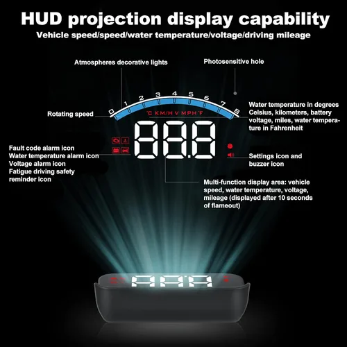 Miniatura 5 de Pantalla frontal para automóvil, pantalla frontal HUD OBD2 de 3.5 pulgadas, velocímetro digital para parabrisas de pantalla Hud de automóvil