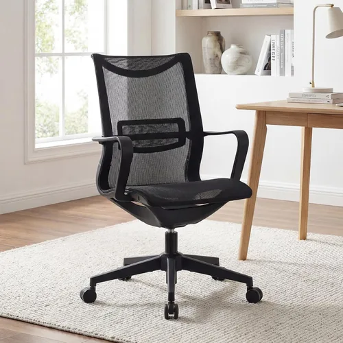 Miniatura 11 de LuxErgo Silla de oficina ergonómica de malla, silla de escritorio con respaldo medio con soporte lumbar y reposabrazos, altura ajustable, reclinable