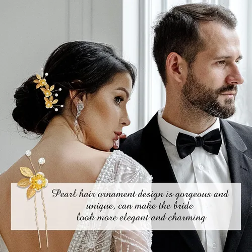 Miniatura 5 de inSowni Paquete de 12 horquillas doradas decorativas para bodas, fiestas de graduación, con hojas de flores, perlas, adornos para tocados de novia