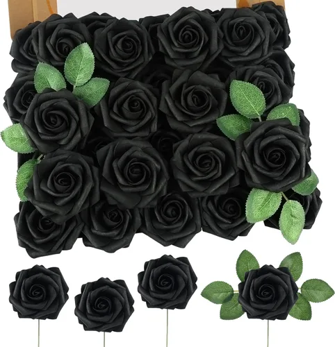 Miniatura 49 de MACTING 30 Rosas Artificiales Blancas Flores Falsas con Tallo Rosas de Espuma de Tacto Real para DIY Arreglos de Ramo de Boda Centros de Mesa White-1