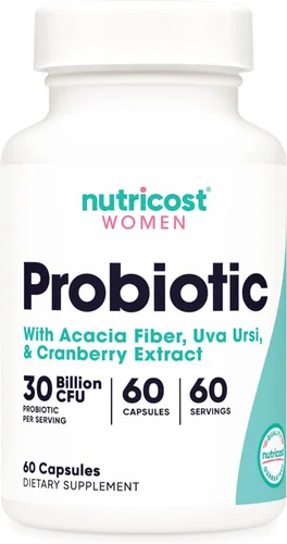 Nutricost Probiótico para mujeres 30 mil millones de UFC, 60 cápsulas – Complejo con fibra de acacia, Uva Ursi y extracto de arándano, sin OMG y sin