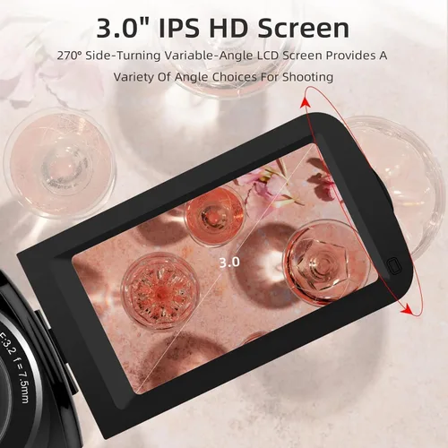Miniatura 3 de ORDRO Videocámara Grabadora de Cámara Digital Full HD 1080P 30FPS 30MP 3.0 Pulgadas 270 Grados Rotación LCD 18X Zoom Digital con Tarjeta de 16GB y 2
