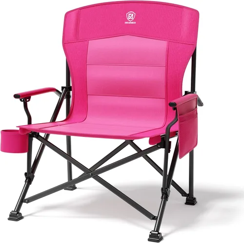 Miniatura 13 de EVER ADVANCED Silla de camping plegable de gran tamaño para adultos, silla de césped resistente con bolsillos laterales, silla cuádruple plegable