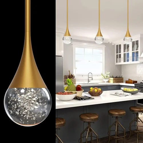 Lámpara colgante dorada para isla de cocina, luces colgantes de cristal de burbujas, iluminación LED de isla de cocina, lámpara colgante moderna