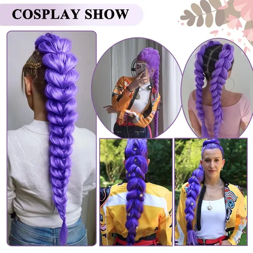Miniatura 5 de Cabello trenzado morado para trenzas, cabello sintético preestirado de 26 pulgadas para trenzas, extensiones de cabello trenzado Ez morado