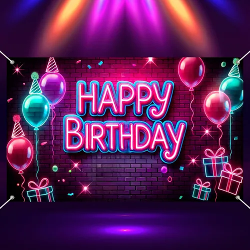 Miniatura 9 de HOMETITUTE Cartel de feliz cumpleaños de 71 x 43 pulgadas con luz negra fluorescente para decoración de fondo de fiesta, controlador de juego azul