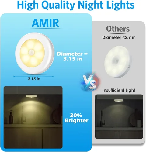 Miniatura 2 de AMIR Luz con Sensor de Movimiento Mejorada de 3.15" para Interiores, Inalámbrica con Batería, Luces LED Nocturnas Adhesivas para Armario, Escalera