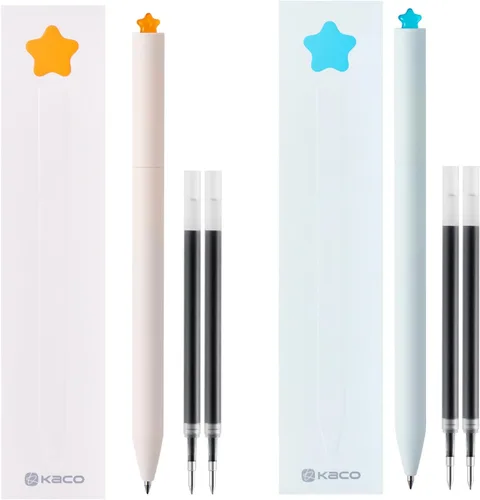 Miniatura 12 de Kaco FIRST Bolígrafos de Gel, Juego de 2 Piezas de Papelería Linda con Diseño de Corazón, Incluyen 4 Recargas Negras Extra de Secado Rápido, 2 blanco