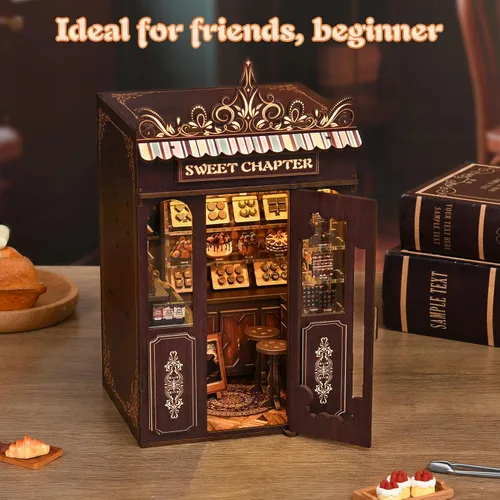 Miniatura 7 de KERNOWO - Kit de rincón de libros, rompecabezas de madera 3D para adultos, adolescentes y principiantes, kit de casa pequeña en miniatura