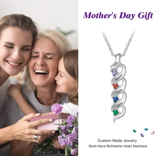 Miniatura 4 de Gemszoo Personalized Twisted Name Necklace with Simulated Birthstones Mother Daughter Pendant Gifts for Women Mom Grandma