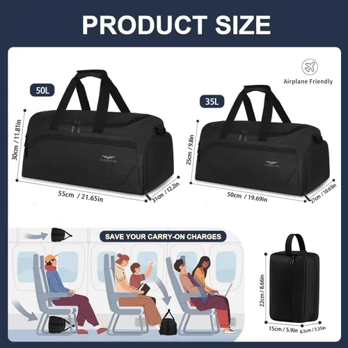 Miniatura 3 de FIORETTO 50L Mens Sports Gym Bag with Wet Pocket & Shoe Compartment,Travel Duffle Bag Overnight Bag with Padded Shoulder Strap, Water-Resistant