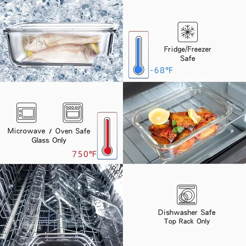 Miniatura 4 de UMEIED - Paquete de 10 recipientes de vidrio para almacenamiento de alimentos con tapas, recipientes herméticos sin fugas para comidas preparadas