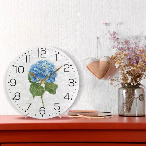 Miniatura 6 de Tarity Reloj de pared de flores de hortensias azules, funciona con pilas, silencioso, moderno, redondo, decorativo, para sala de estar, cocina