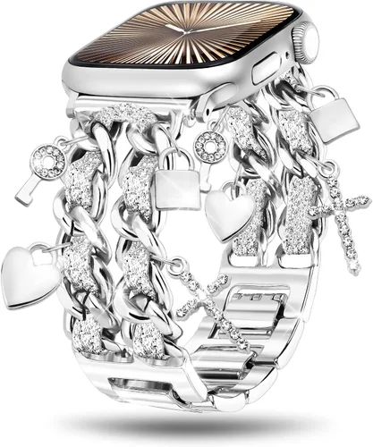 Miniatura 21 de Correas de metal para reloj para mujeres compatibles con Apple Watch para mujeres y hombres de 40 mm, 38 mm, 41 mm, 42 mm, 44 mm, 45 mm, 46 mm