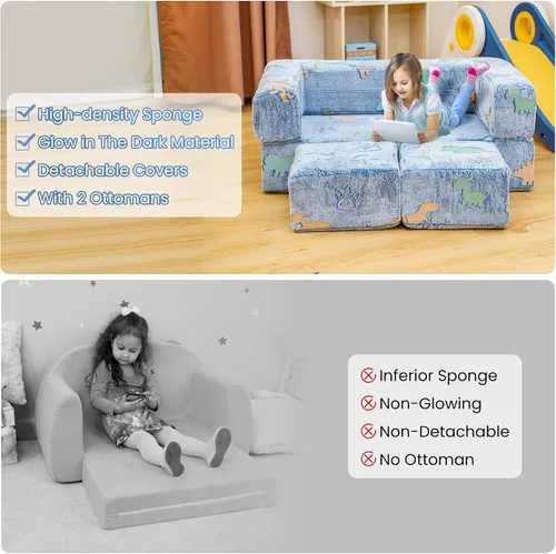 Miniatura 9 de furlinkhm Sofá para Niños Pequeños, Sofá de Juego para Niños con Iluminación en la Oscuridad, Sofá Plegable para Niños Pequeños, Sofá Plegable
