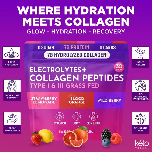 Miniatura 2 de Keto Vitals Colágeno en polvo para mujeres, más electrolitos, 30 paquetes de viaje, 0.27 oz de péptidos de colágeno hidrolizados alimentados