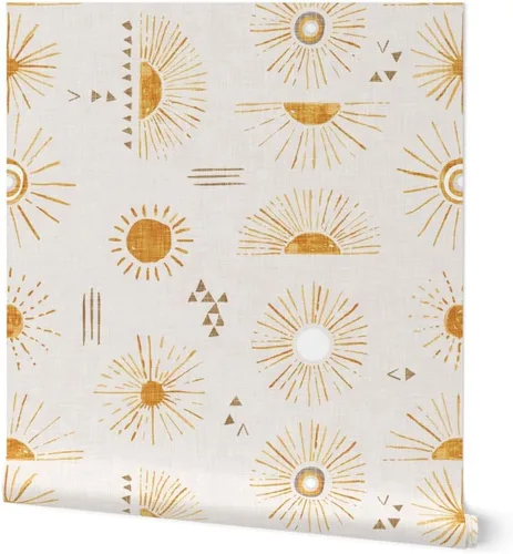 Spoonflower Papel tapiz autoadhesivo para despegar y pegar, color crema de sol, cielo amarillo, bohemio, sol, papel tapiz extraíble personalizado