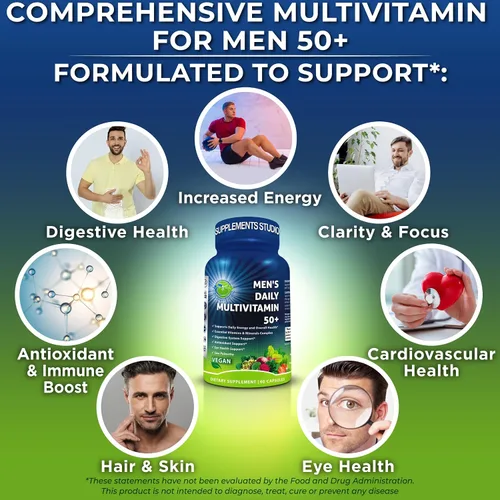 Miniatura 4 de Multivitamínico diario para hombres 50 Plus - Multivitamínico vegano metilado para hombres de 50 años o más - Saw Palmetto, Biotina, Superalimentos